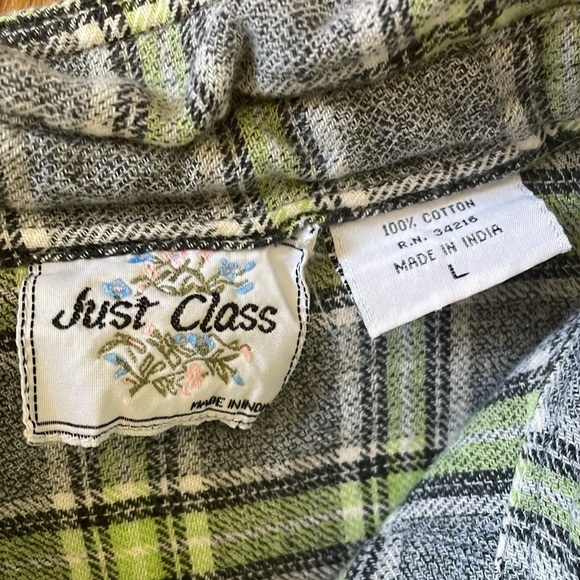 Vintage 90s Y2K Plaid Fuzzy Button Down Cotton Green Shirt Women L - Picture 3 of 6